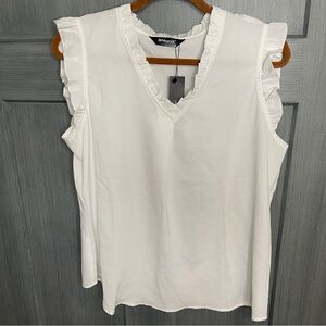 Allegra K White Ruffle V-Neck Sleeveless Top Women’s Size L NWT Capsule Workwear
